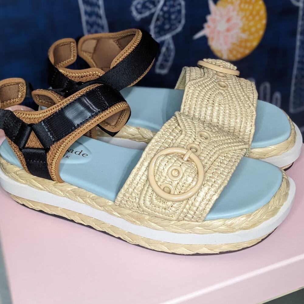 Kate Spade Acapulco Raffia Platform Sandals Natural Gingerbread Women's Size 9B - Picture 6 of 12